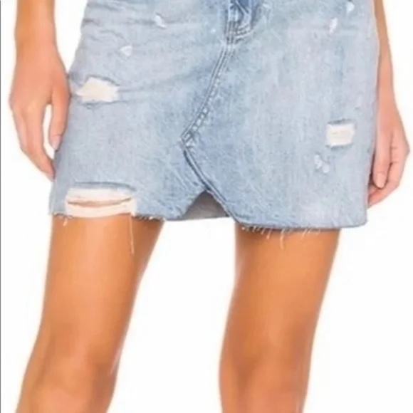 Free People, We The Free - Distressed Jean Skirt, Raw Hem, Denim A-Line, Size 27 - Picture 9 of 10